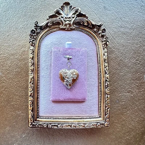 Heart Locket Charm Pendant With Floral Design In Stainless Steel Lobster Clasp - Picture 11 of 16